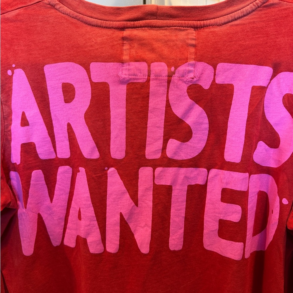 Freecity Distressed Red Long Sleeve Shirt with Pink 'Artists Wanted' Print - Picture 6 of 6